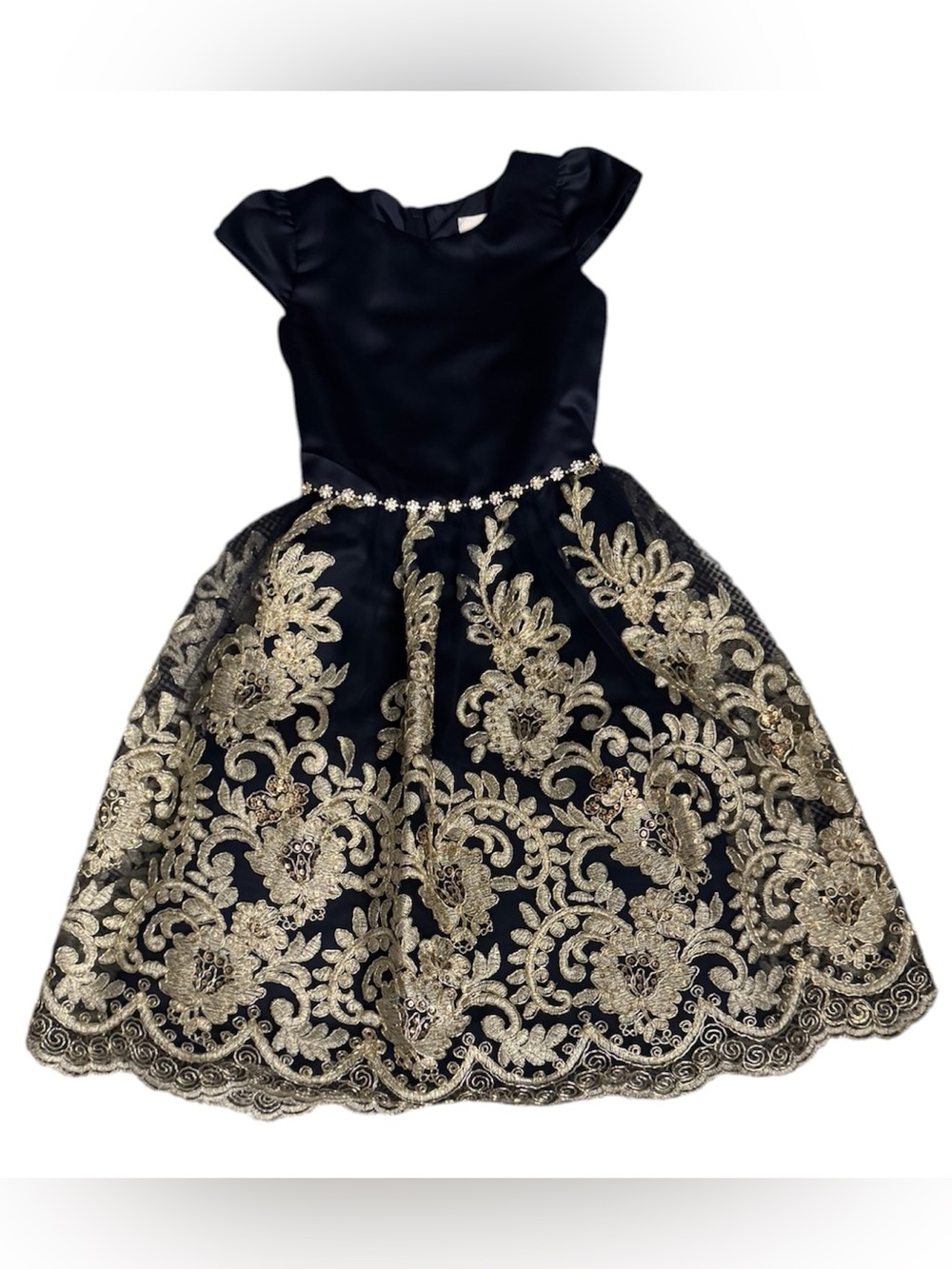 Rare Editions Black Dress with Gold Embroidered Skirt
